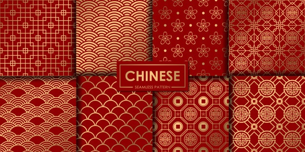 Golden chinese seamless pattern collection.