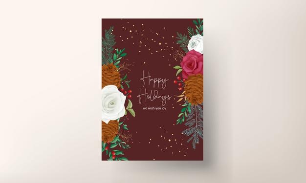 Hand drawing christmas card beautiful floral and greenery leaves