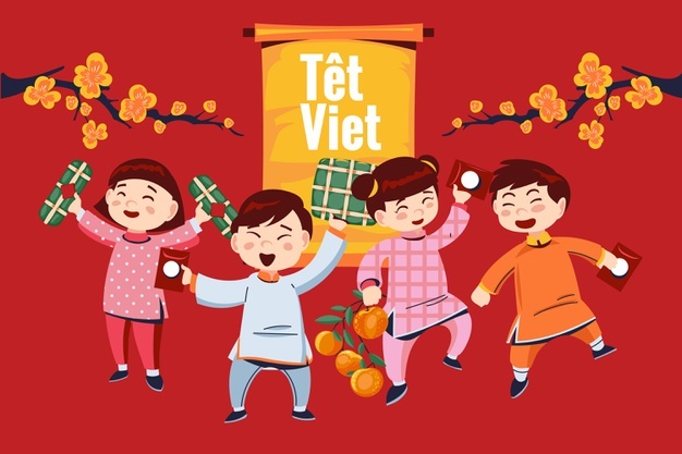 Hand drawn têt vietnamese new year