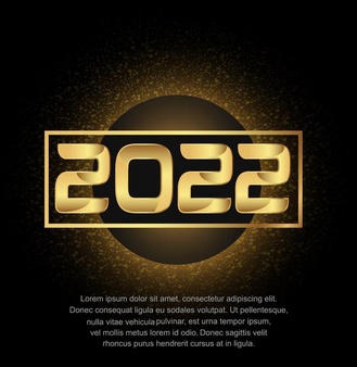 Happy new year 2022 golden number with circle glitter on black background