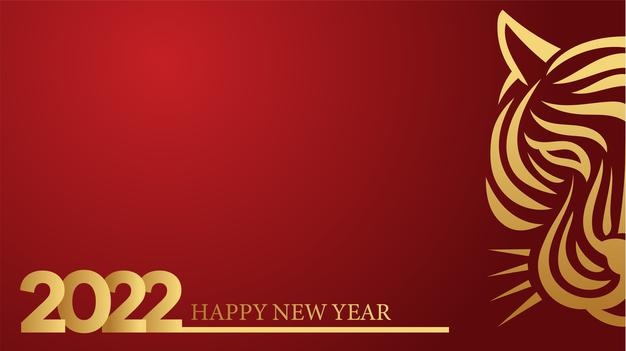 Happy new year 2022 vector with golden text and tiger head. happy chinese new year. year of the tiger zodiac. 2022 design suitable for greetings, invitations, banners, or backgrounds.