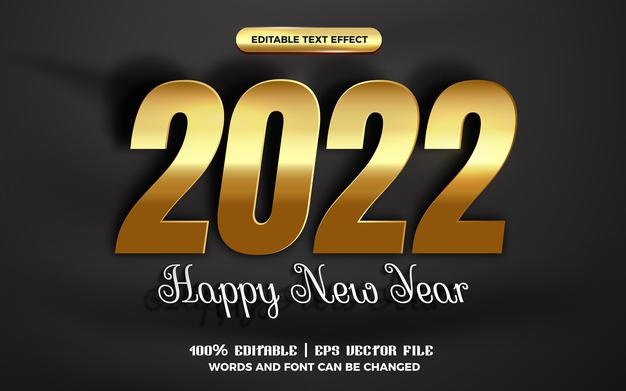 Happy new year 2022 white gold cutout paper editable text effect
