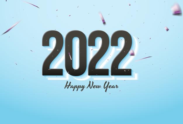 Happy new year 2022 with black numbers with white edges