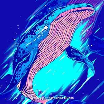 illustrated colorful abstract wild whale