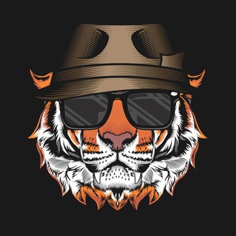 Illustration of tiger head with hat detailed vector design concept