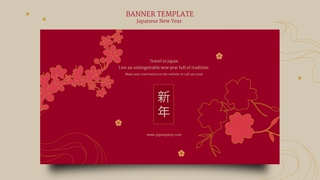 Japanese new year horizontal banner template in red