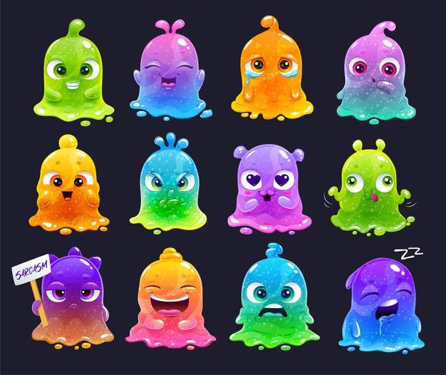 Jelly emoji set vector comic slimy aliens stickers