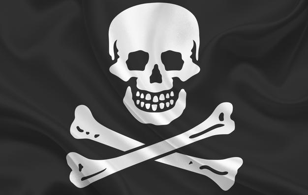 Jolly roger country flag on wavy silk fabric panorama background - illustration