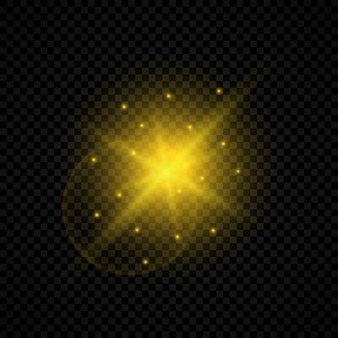 Light effect of lens flares. yellow glowing lights starburst effects with sparkles on a transparent background. vector illustration