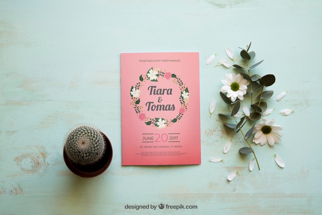 Magazine mockup with cactus and flowers