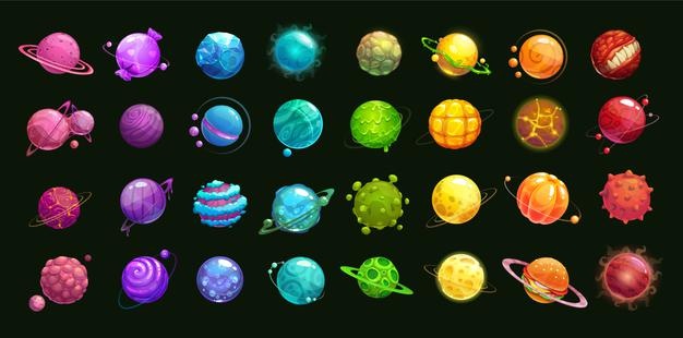 Mega huge pack of fantasy cartoon colorful planets