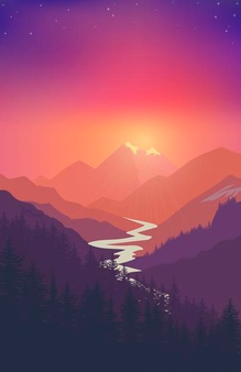 mountain landscape, nature traveling adventure, valley river, camping outdoor, summer rock forest illustration, summertime tourism. vector