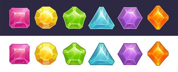 Multicolored crystal assets for game design
