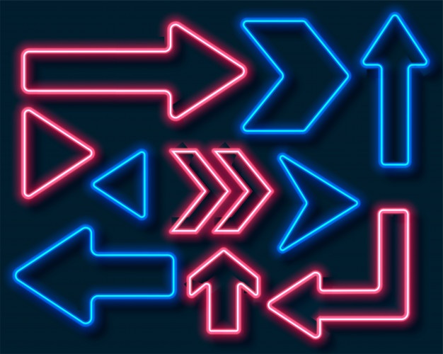 Neon style directional arrows in red and blue color
