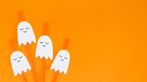 Orange halloween ghost straws set design resources