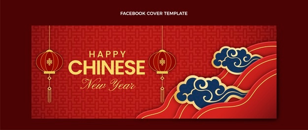 Paper style chinese new year social media cover template