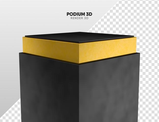 Podium black and gold realistic 3d render for graphic composition on transparent background