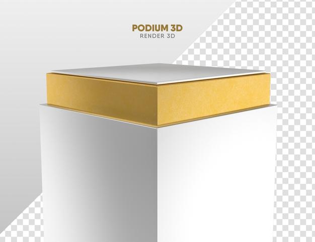 Podium white and gold realistic 3d render for graphic composition on transparent background
