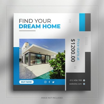 Real estate house property square social media sale banner for instagram post with a clean mockup