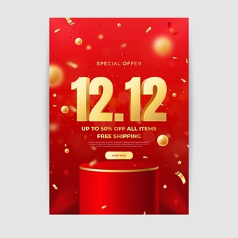 Realistic 12.12 sale vertical flyer template