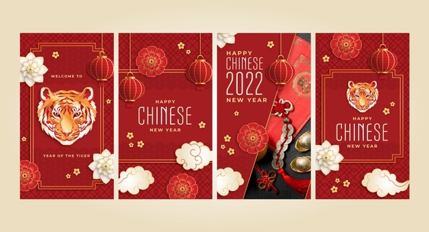 Realistic chinese new year instagram stories collection