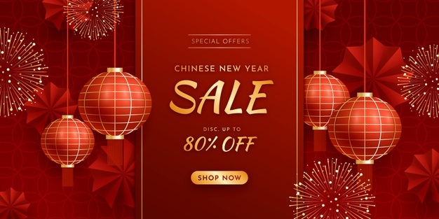 Realistic chinese new year sale horizontal banner
