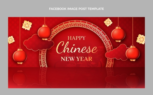 Realistic chinese new year social media post template