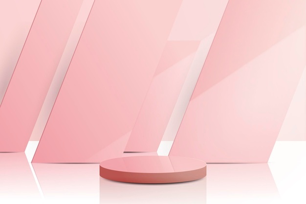 Realistic podium pink background