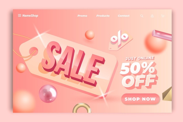 Realistic sale landing page template