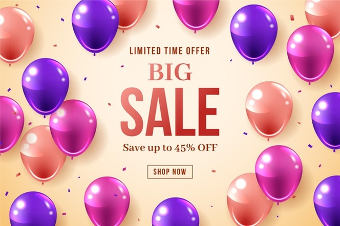 Realistic sale wallpaper with balloons