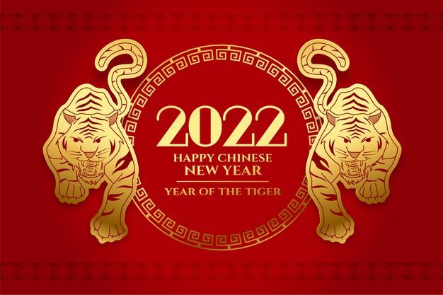 Red chinese new year golden tiger card design