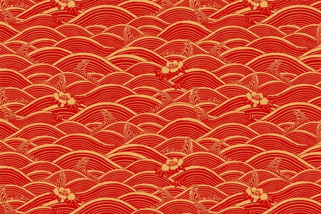 Red gold chinese art wave pattern background