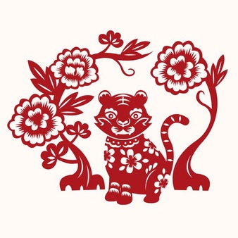 Red papercut chinese zodiac sign year of tiger premium vector