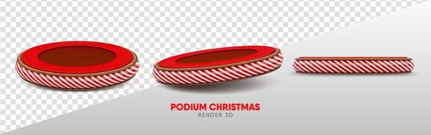 Red podium with realistic stripes for christmas template in multiple perspectives