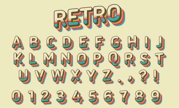 Retro 70s alphabet and numbers