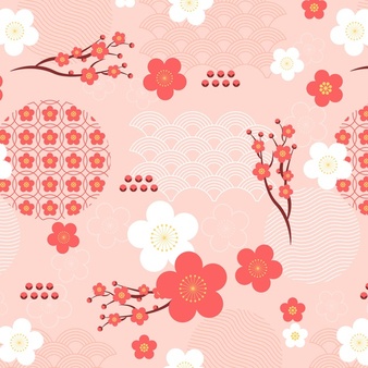 Seamless pattern vintage geometric plum blossom