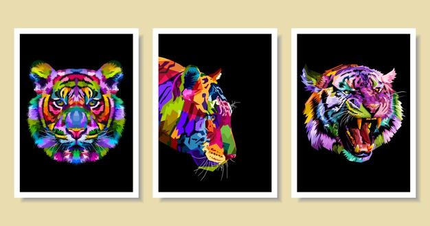 Set of colorful tiger on pop art style.