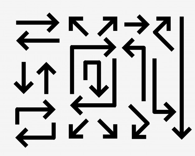 Set of directional arrows in bold line style
