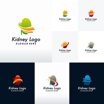 Set of modern kidney logo with swoosh, health kidney logo designs vector