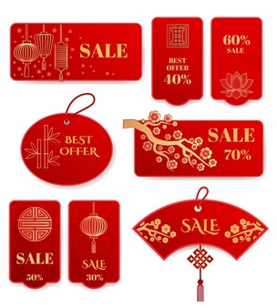 Set of sale labels and tags. chinese new year. label asian promotion, consumerism