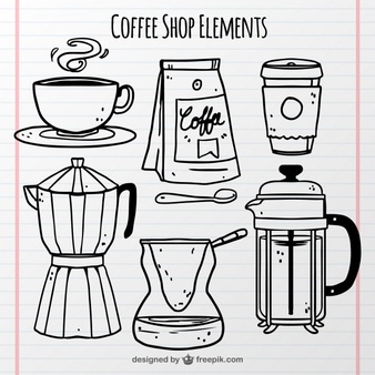 Sketches coffee shop objects set