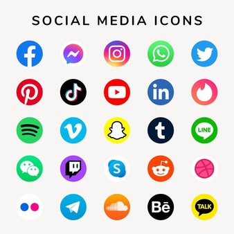 Social media icons vector set with facebook, instagram, twitter, tiktok, youtube logos