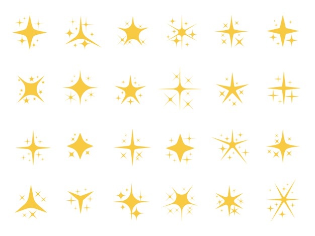 Sparkling stars. shiny sparks, glitter light star and sparkle elements