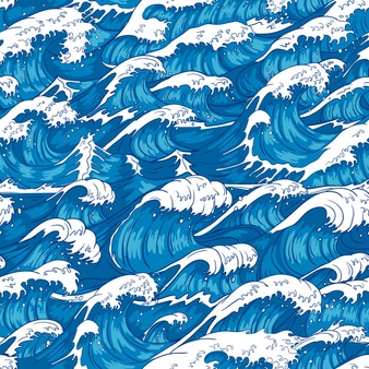 storm waves seamless pattern. raging ocean water, sea wave and vintage japanese storms print illustration background