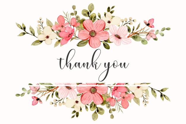 Thank you card with white pink watercolor floral