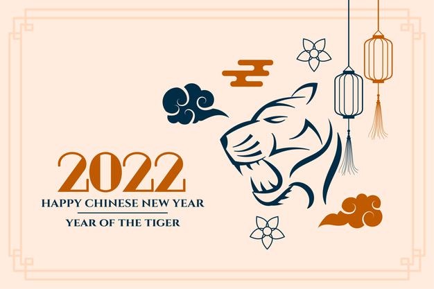 Traditional 2022 chinese new year of tiger flat wishes card design