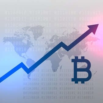 Upward growth chart for bitcoin currency vector design