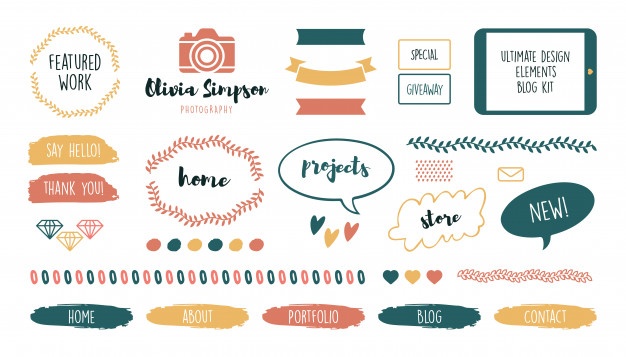 Various feminine cute frames and ribbons for blog set
