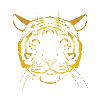 Vector golden tiger head, face for retro logos, emblems, badges, labels template and t-shirt vintage design element.