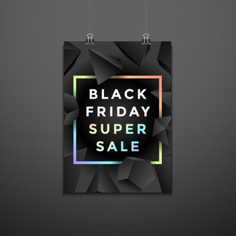 Vector monochrome polyhedrons black friday sale pearl sign discount decoration abstract modern design trendy flyer layout minimal advertising suspended poster template on dark wall background